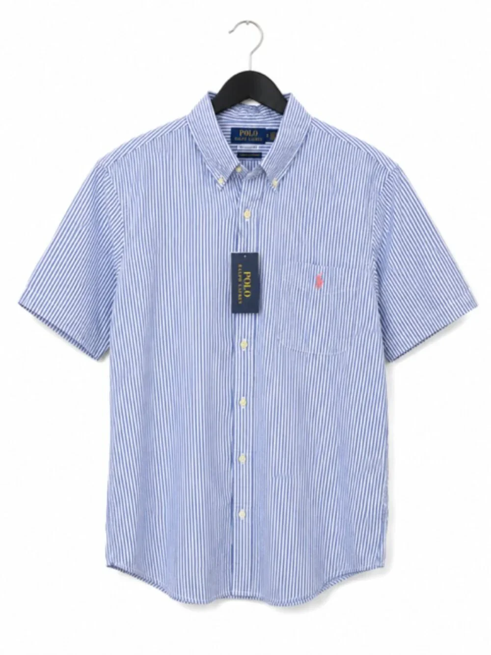 NWT Polo Ralph Lauren RL Untucked Fit Blue White Stripe Button-Down Shirt Large